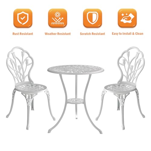 Outdoor Bistro Table and Chairs Set of 2 (Tulip / White)