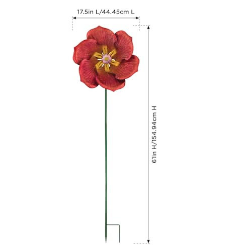 Wind Spinner Outdoor Metal Kinetic Yard Art with Stake (Poppy / Small (60-69 Inch))