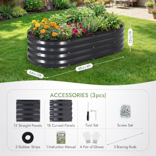 3Pcs Galvanized Raised Garden Bed Kit (Gray)