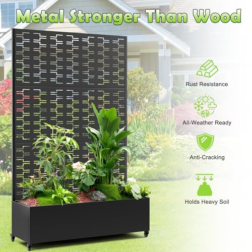 15.7"×70.9"×47.2" Metal Raised Garden Bed with Trellis and Wheels