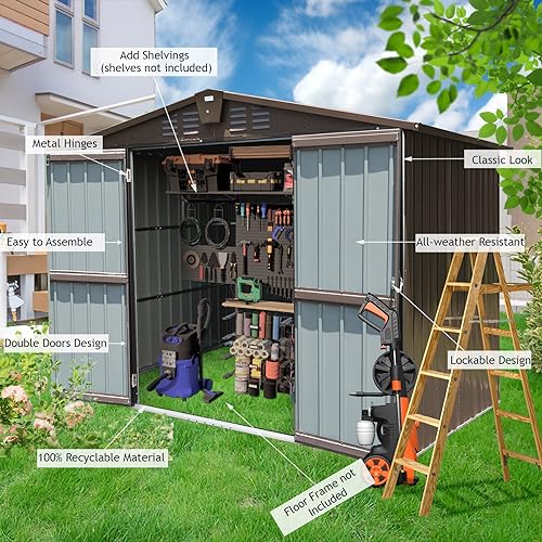 Domi Backyard Storage Shed 8.2’ x 6.2’ with Galvanized Steel Frame