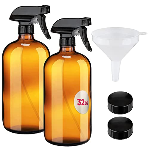 Large 32oz Amber Glass Gardening Spray Bottles with Funnel