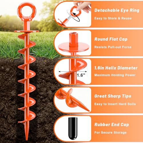 Ground Anchors Screw in Heavy Duty (Bright Orange / 15 Inch)