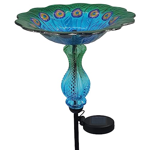 Blue Peacock Ground Stake Solar Bird Feeder for Outside