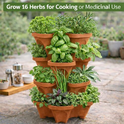 Vertical Garden Planter 4 Tier Stackable System 16 Plants (Terracotta / Small)