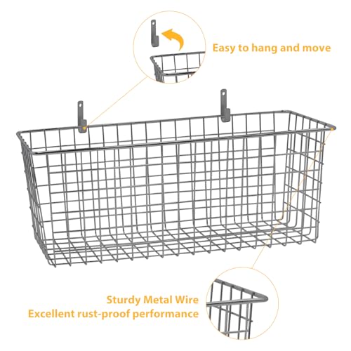 2 Sets Grey Extra Large Hanging Wall Basket with Steel Hooks (2 Count)