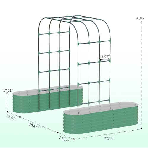 Galvanized Raised Garden Bed with 96 in Tall Vertical Arch Trellis