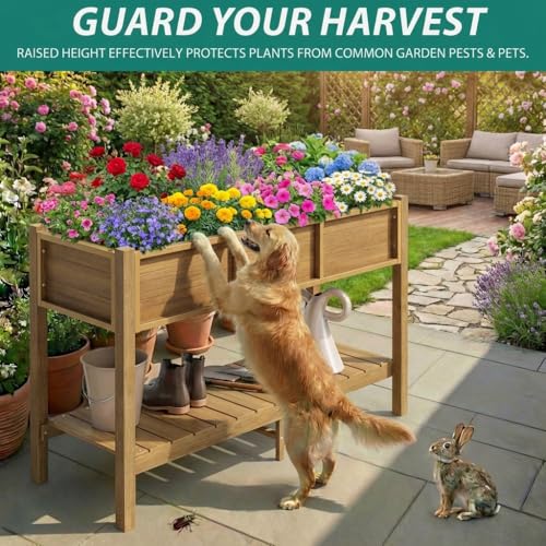 Raised Garden Bed Outdoor HDPE with Shelf