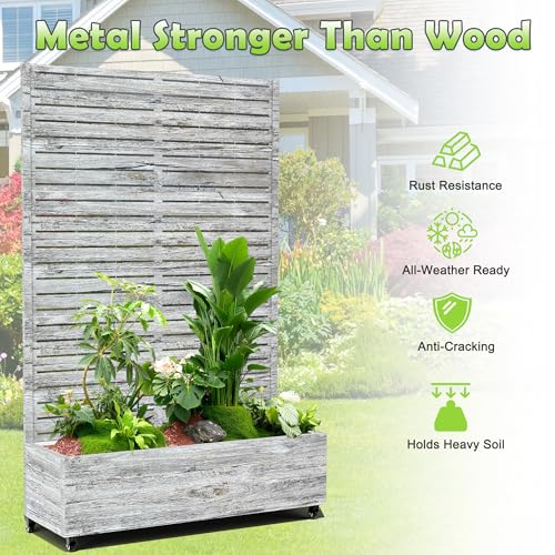 15.7"×70.9"×47.2" Metal Raised Garden Bed with Trellis and Wheels