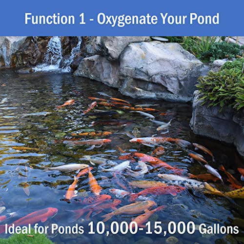 All-in-One Koi Pond Aerator for Outdoor Ponds 10000-15000 Gallons, Pond Air Pump Pond Aeration System with Self-Sinking Airline Flow Control Rubber Air Diffuser