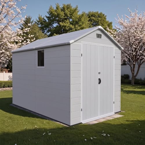 6X10 FT Plastic Outdoor Storage Shed with Floor (Light Gray / 6x10)