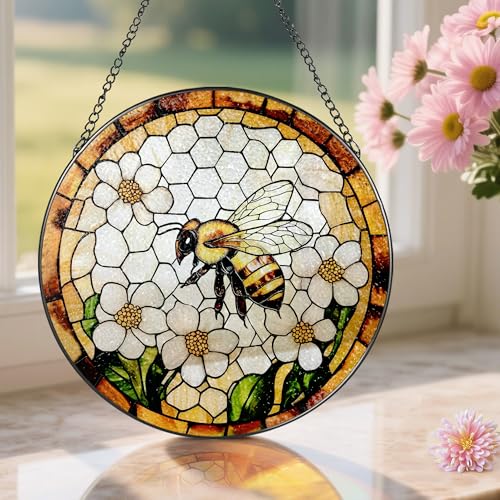 Bee Wildflowers Stained Glass Suncatcher