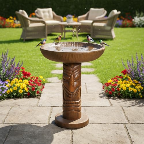 Tiki Bird Bath for Outdoor Garden (24.2" / Tiki Face)