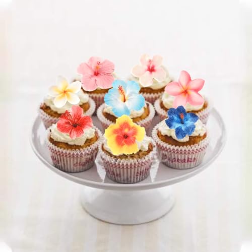 56 PCS Edible Flowers Cupcake Toppers Wafer Paper Flower Birthday Party Decorations Edible Hibiscus Wildflower Cupcake Picks for Baby Shower Wedding Birthday Party Cake Food Decorations Supplies (56 Count)