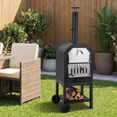 Outdoor Pizza Oven Wood Fired with Wheels & Built