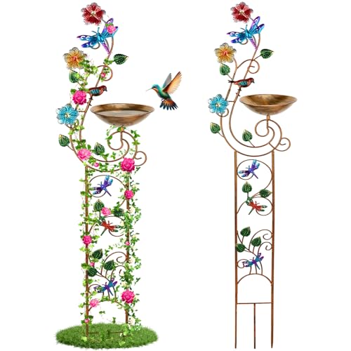 57” Bird Bath with Garden Trellis for Climbing Plants Outdoor