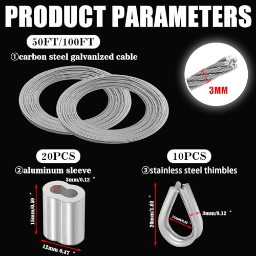 Metal Wire 1 8 Inch Galvanized Carbon Steel Aircraft Cable 7x7 50FT (50 Foot)