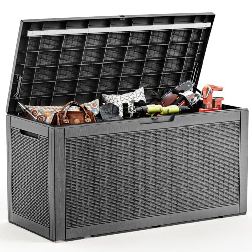 120 Gal Deck Box Waterproof Outdoor Storage Box Black