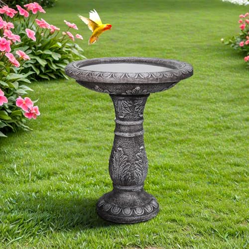 24.4” H x 20” Dia Outdoor Birdbath with Intricate Floral Carvings Pedestal