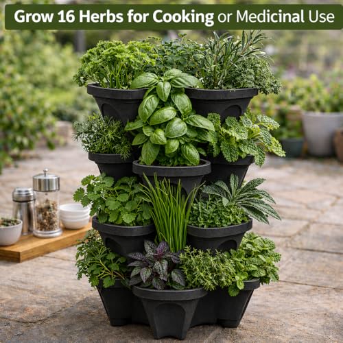 Vertical Garden Planter 4 Tier Stackable System 16 Plants (Midnight Black / Small)