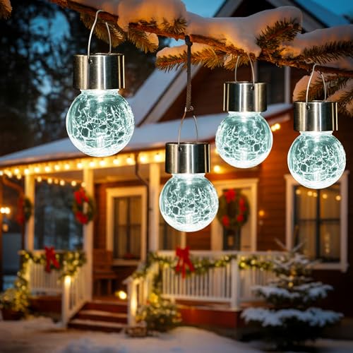 Solar Lights Outdoor Garden Decor Hanging Lantern for Outside 8 Pc (Cold White / 2.4" × 2.4" × 5.2")