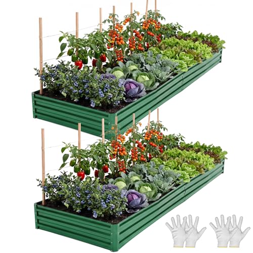 2pcs 12x4x1ft Galvanized Raised Garden Bed (12x4x1FT(2PCS) / Green)
