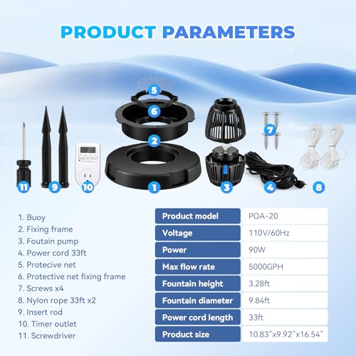 Pond Fountain Aerator 5000GPH Floating Fountain Pump for Large Pond