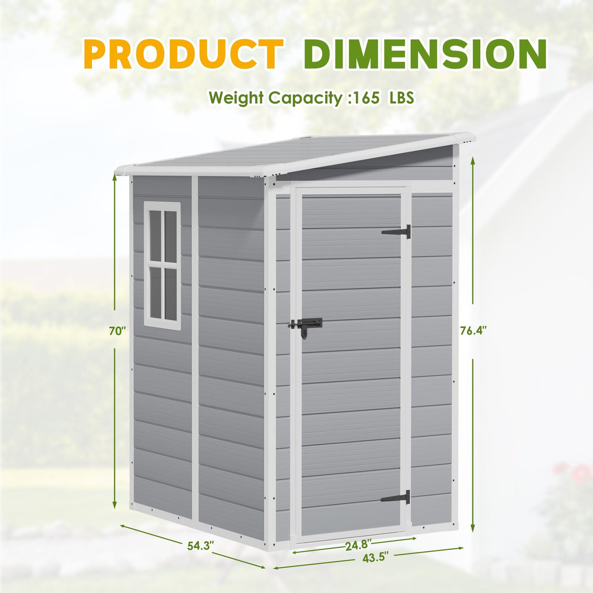 5x4FT Plastic Outdoor Storage Shed with Floor (5x4FT / Light Gray)