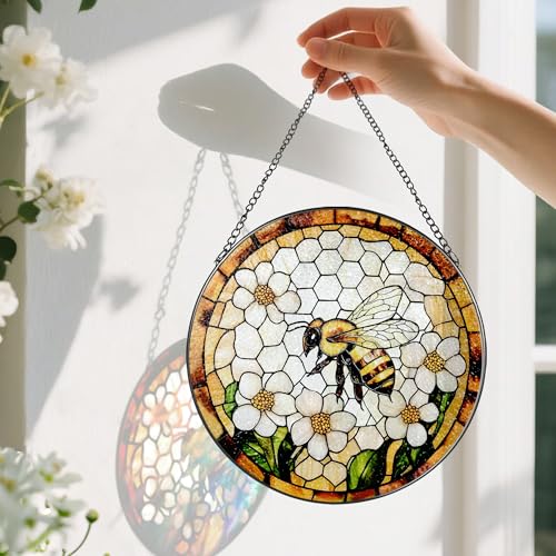 Bee Wildflowers Stained Glass Suncatcher