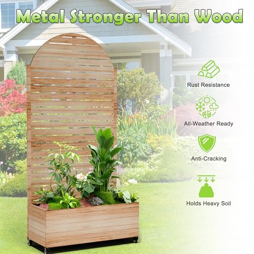 15.7"×70.9"×35.4" Metal Raised Garden Bed with Trellis and Wheels