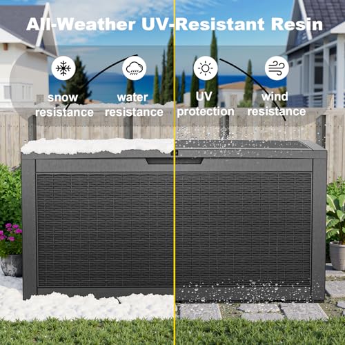 100 Gallon Deck Box Lockable Waterproof Outdoor Storage Black