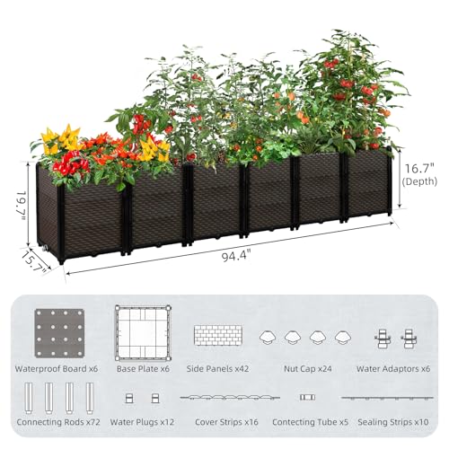 Large Raised Planter Box Outdoor Self Watering 94.4"x15.7"x19.7"