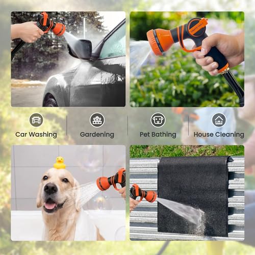 Garden Hose 25FT Lightweight Lay Flat Water Hose Kink Free Flexible Hose with 9 Spray Function Nozzle（Black）