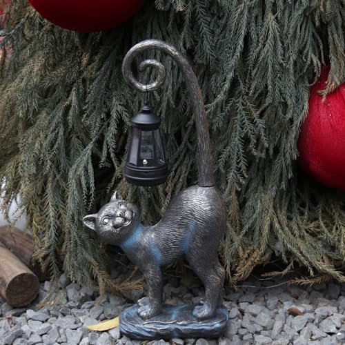 Halloween Decorations Gifts Outdoor Cat Garden Statues with Solar Lights (Bronze Cat)
