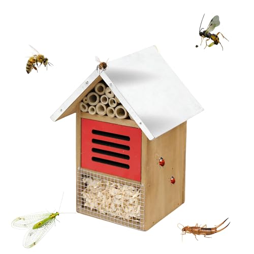 Wooden Mason Insect Bee Butterfly House with Metal roof
