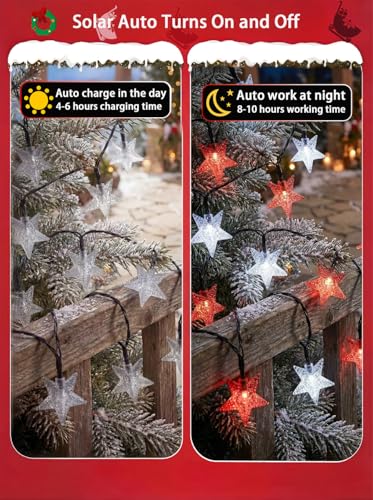 Twinkle Solar Star String Lights Red White Outdoor 39FT (Red-White)