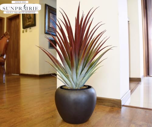 Hyper Realistic Big Red Artificial Aloe Vera Plant 26 Inches Tall. Large Faux Agave in Matte Black Pot