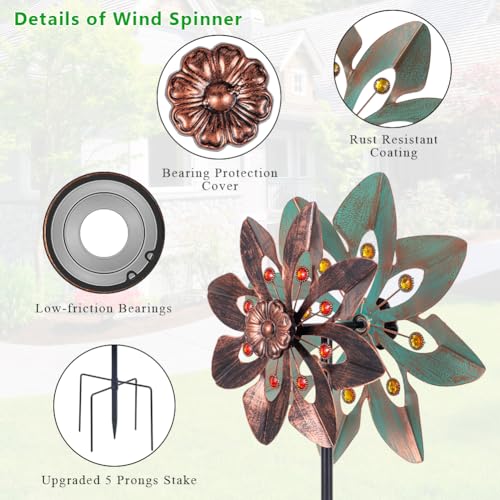 Wind Spinners Outdoor with 2 Blades (13"(Light Green & Antique Bronze))