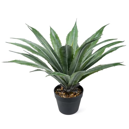 Artificial Agave Plant in Black Pot with Real Stone Pebbles