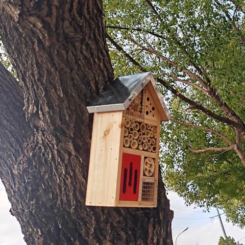 Natural Wooden Hanging Bee House for Gardens Natural Wooden Butterfly Hotel for Bee