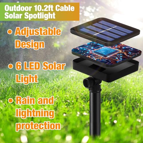 2 Sets Solar Spot Lights Outdoor 10.2ft Cable Landscape Lights Solar Spotlight Lawn Lights Solar Pond Lights Auto On (2 Count)