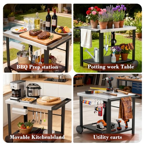 Grill Table Stand with Wheels (24.4 x 38.3 x 30.9 inches)