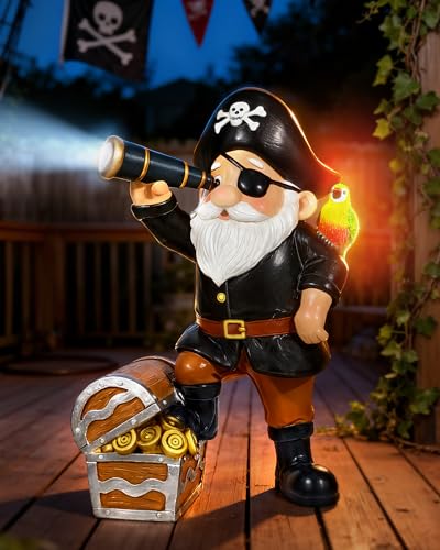 Pirate Gnome Solar Garden Statue Outdoor Figurine Decor Lights (Pirate Gnome)