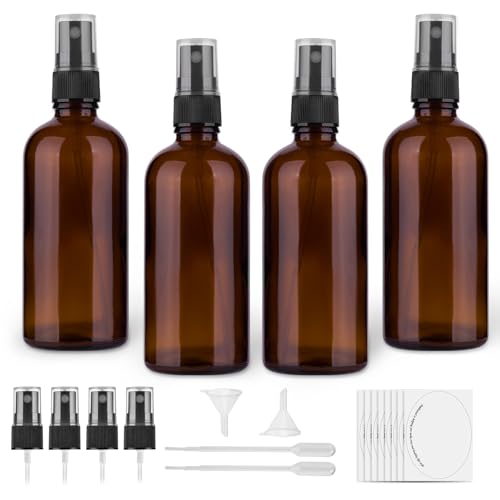 4oz Amber Glass Spray Bottles for Essential Oils (4 Count)