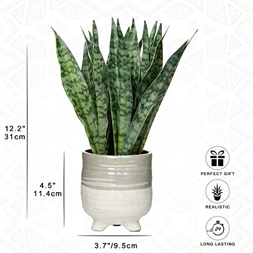 Fake Snake Plant 12 Inch Small Artificial Snake Plant Potted with Ceramic Pot Faux Sansevieria Plant for Home Office Room Indoor Decor Housewarming Gifts