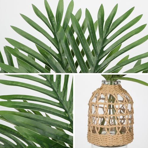 Fake Plants 14.2" Faux Palm Plant in Glass Vase