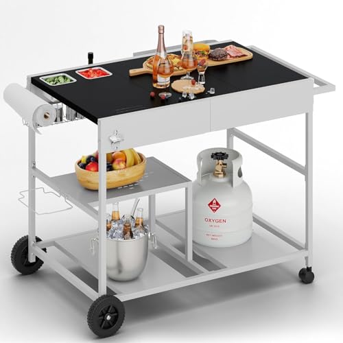 24"x37" Outdoor Tabletop Grill Table Stand (Silver/Black / 24 x 37 x 31 inches)