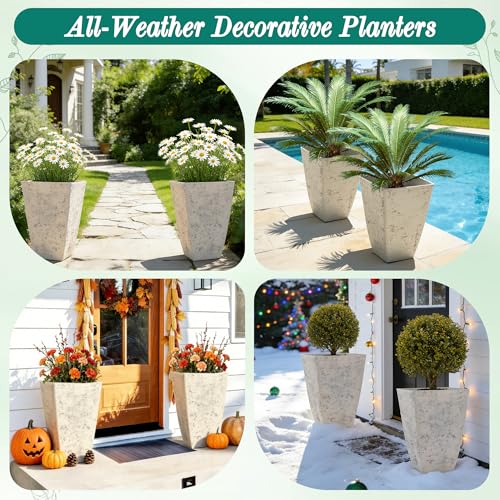 Autodaya Resin 19" Tall Planters Set of 2 Plant Pots (19"-country Square White)