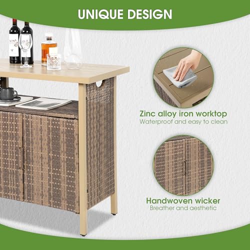 Outdoor Bar Table with Storage Cabinet