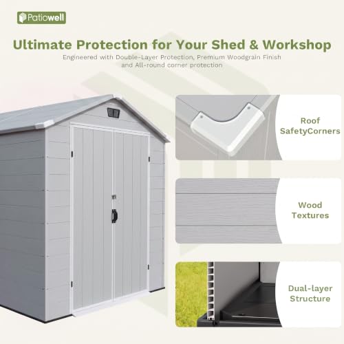 6X10 FT Plastic Outdoor Storage Shed with Floor (Light Gray / 6x10)